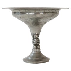 Antique Pedestal Pewter Bowl by Just Andersen, 1920s, Denmark