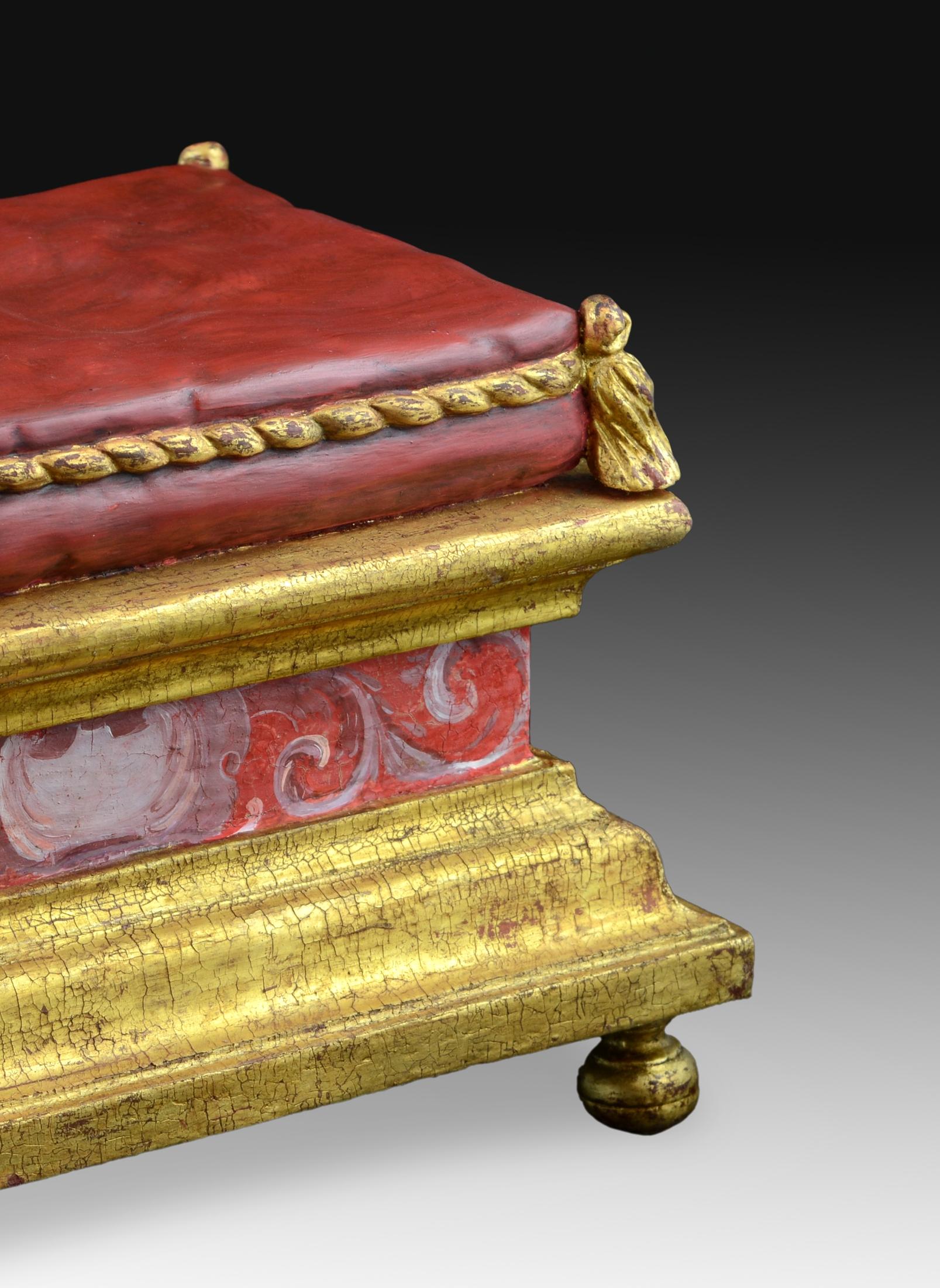 European Pedestal, Polychromed and Gilded Wood, 17th Century