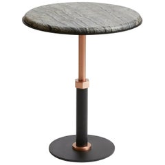 Pedestal Round Side Table in Black Steel and Satin Copper Base by Gabriel Scott