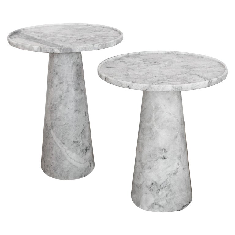 Two Pedestal White Marble Side Tables Set For Sale at 1stDibs