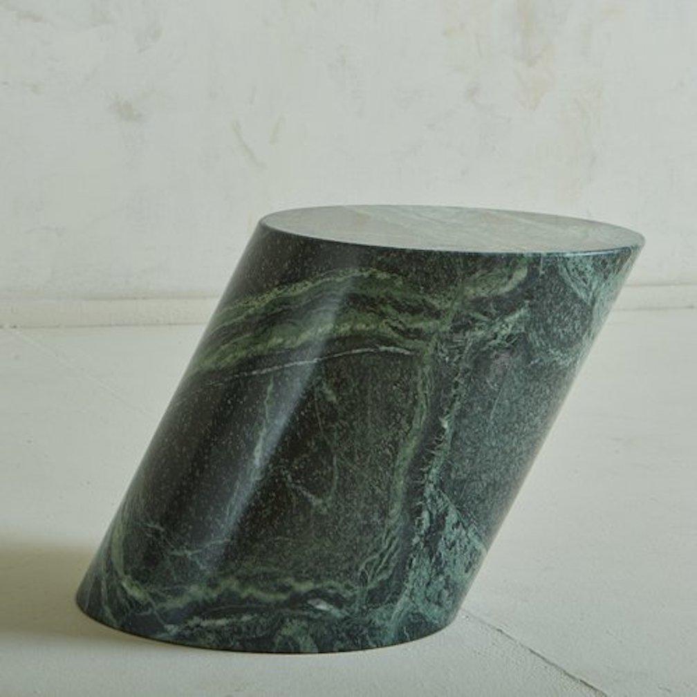 American Pedestal Side Table in Verde Alpi Marble by Lucia Mercer for Knoll, 1980s