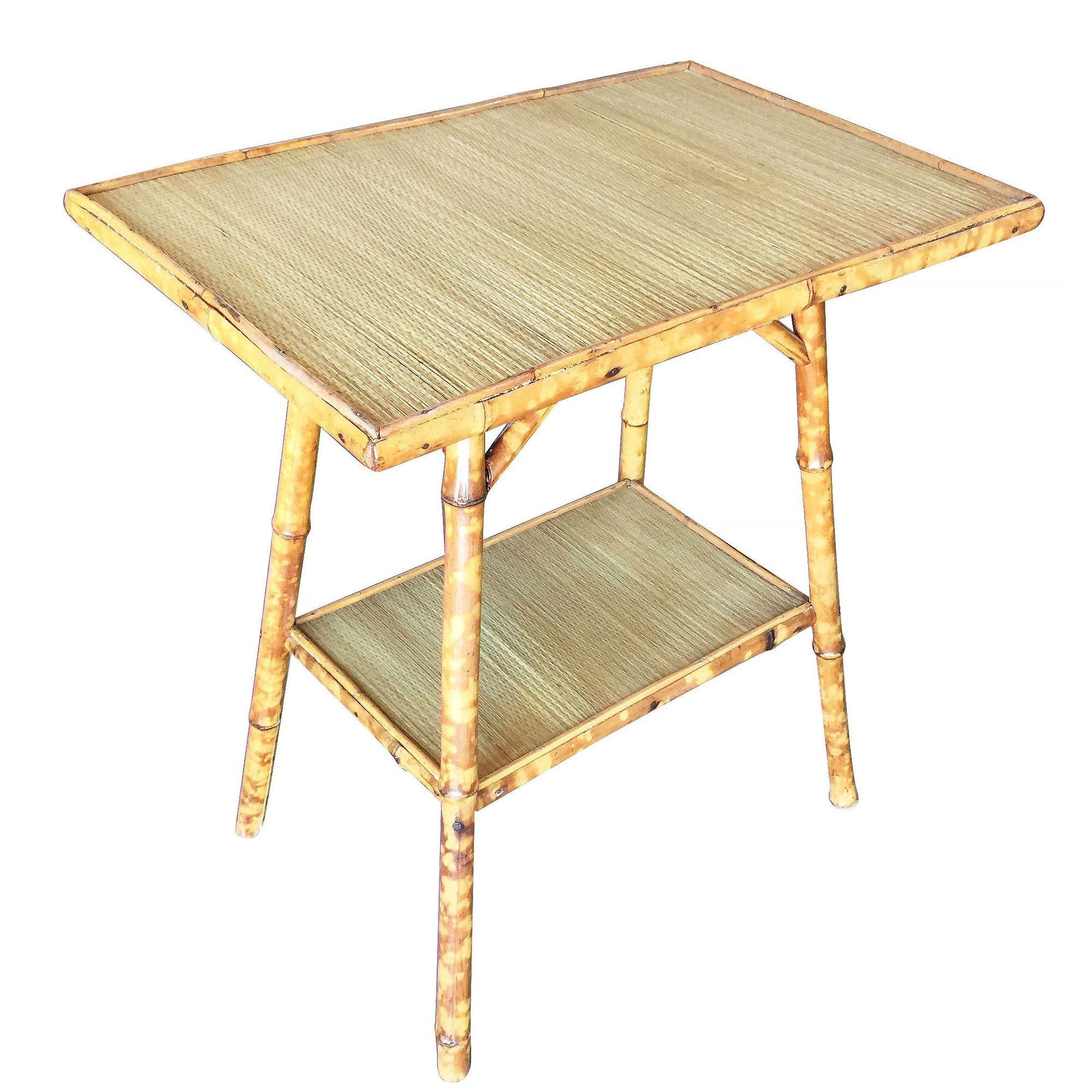 Late Victorian Pedestal Side Table with Tiger Bamboo Frame with Bottom Shelf For Sale