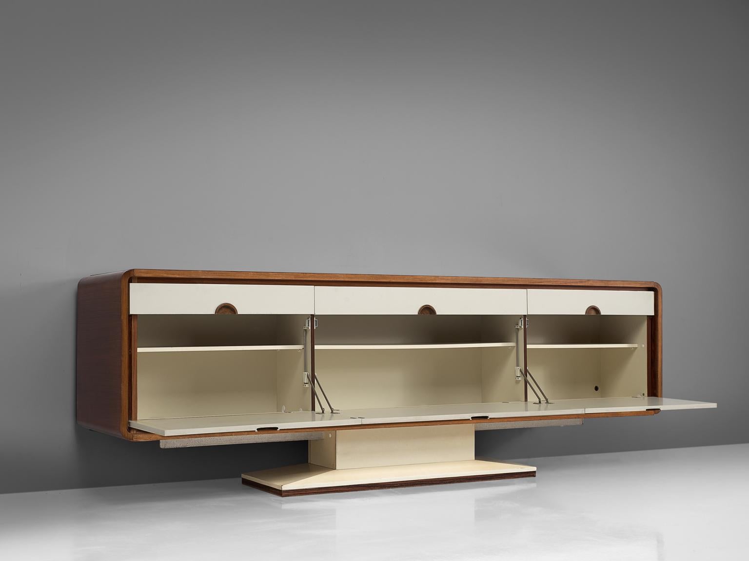 Late 20th Century Pedestal Sideboard with Automated Movable Mirrored Dry Bar