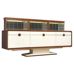 Pedestal Sideboard with Automated Movable Mirrored Dry Bar