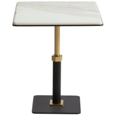 Pedestal Square Side Table in Black Steel and Satin Brass Base by Gabriel Scott
