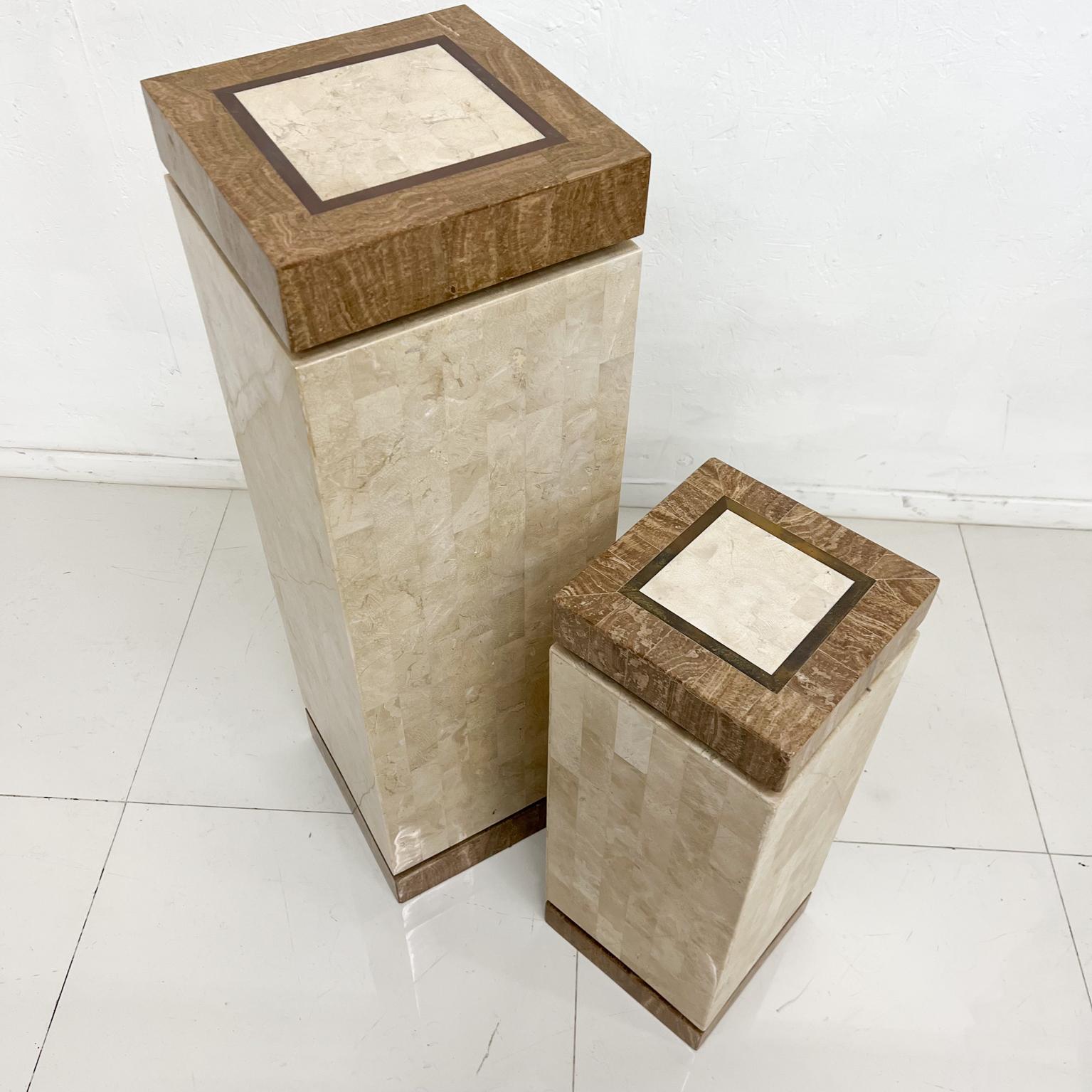1980s Tessellated Pedestals Beige Stone & Brass Philippines In Good Condition In Chula Vista, CA