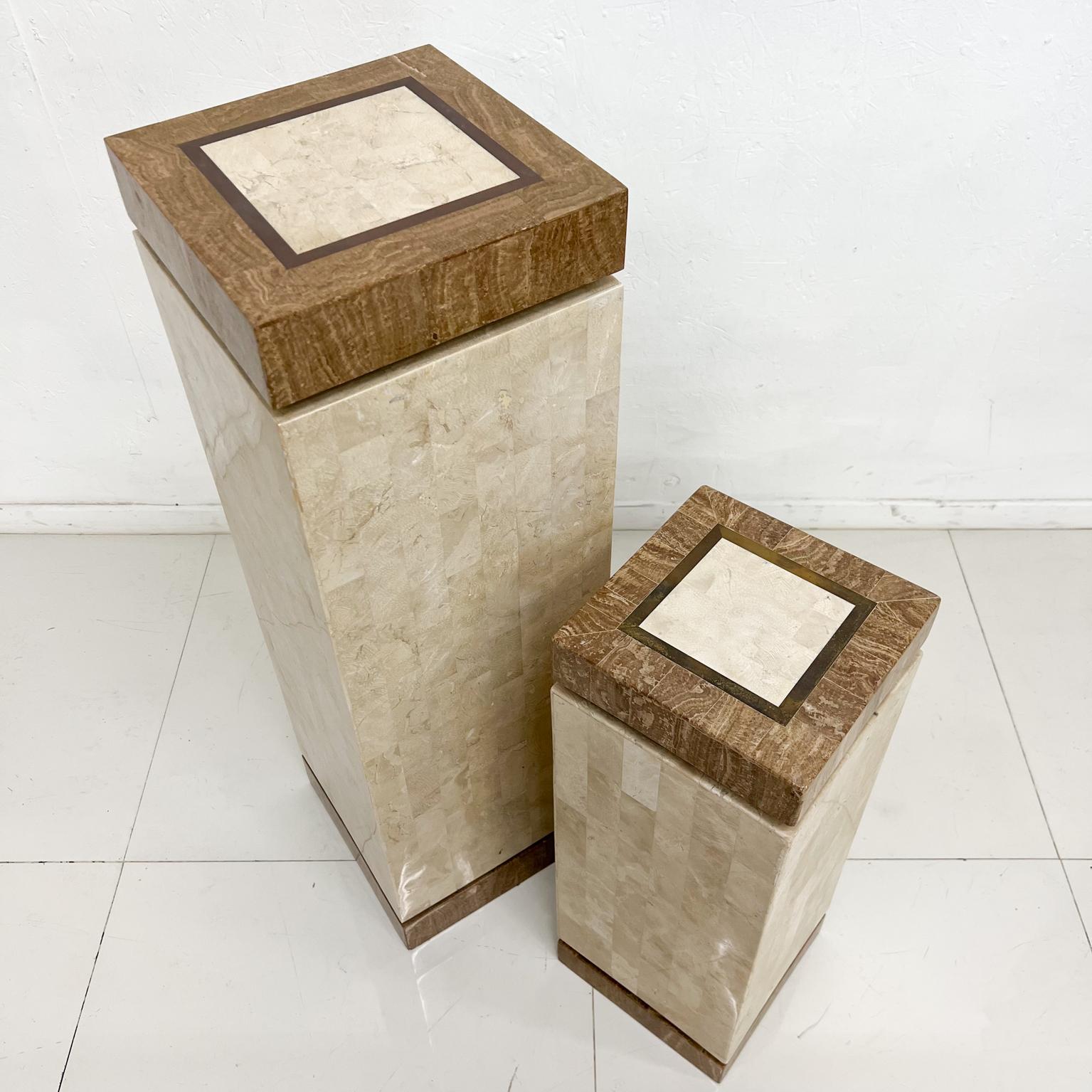 Late 20th Century 1980s Tessellated Pedestals Beige Stone & Brass Philippines
