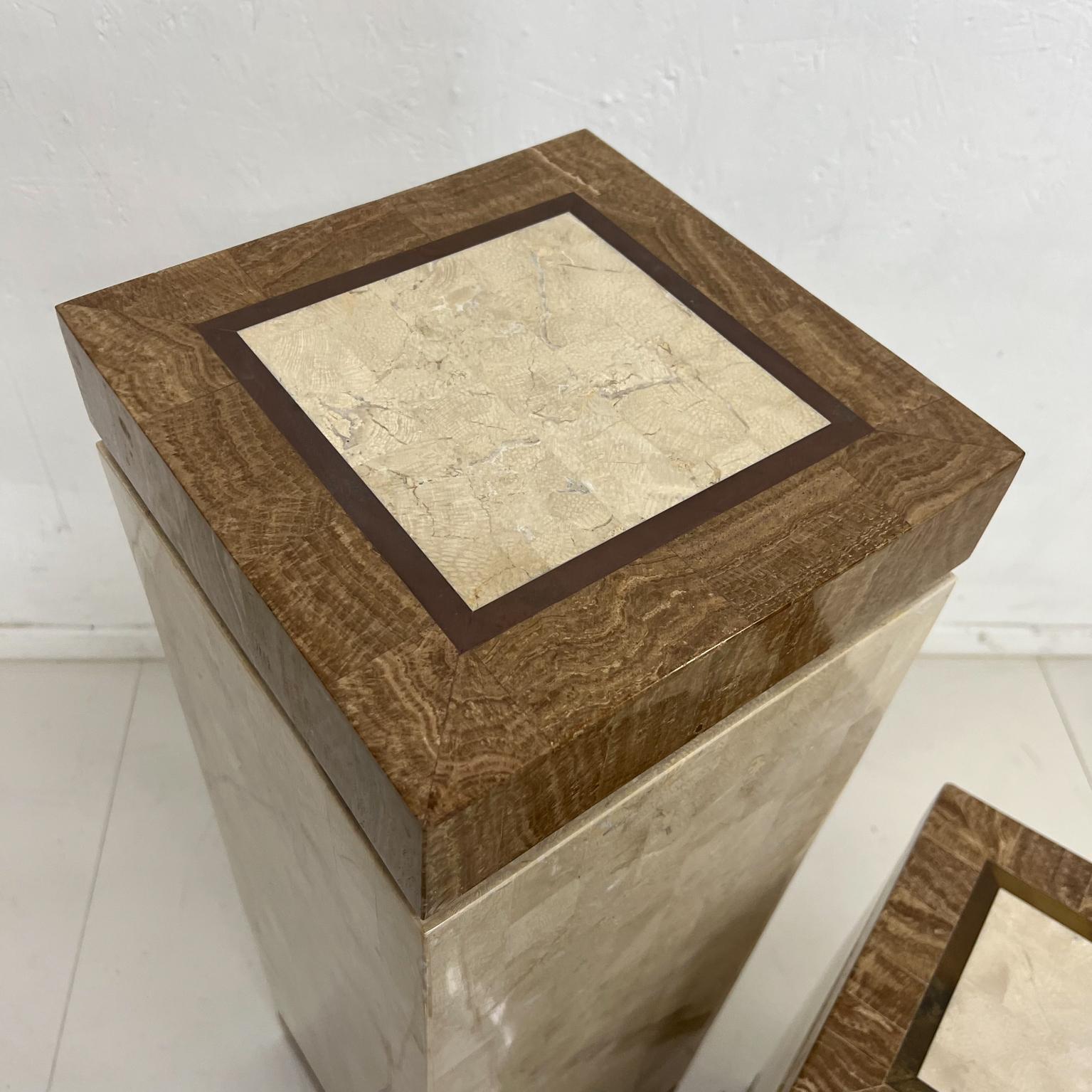1980s Tessellated Pedestals Beige Stone & Brass Philippines 2