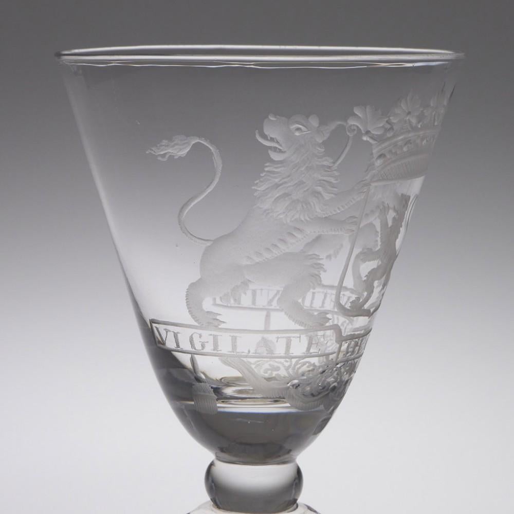 Pedestal Stem Wine Glass with Dutch Heraldic Arms, c1740 For Sale 2