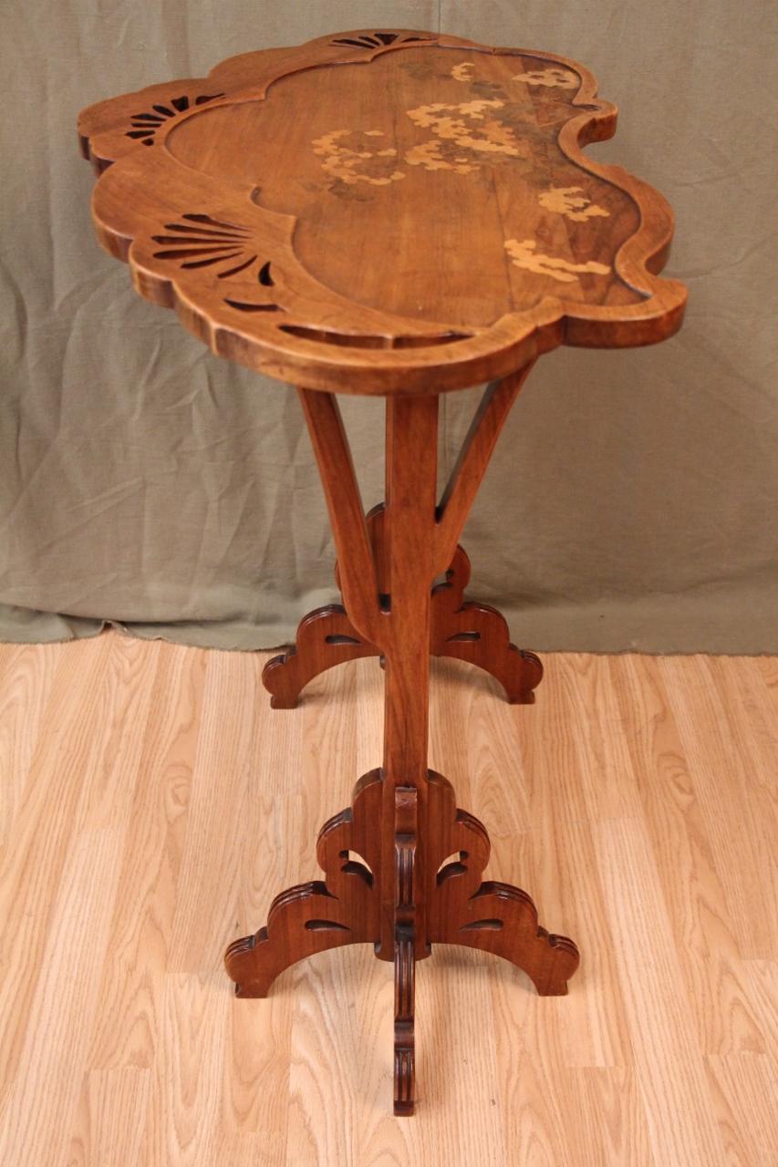 Wood Pedestal Table Aux Ombelles by Émile Gallé For Sale