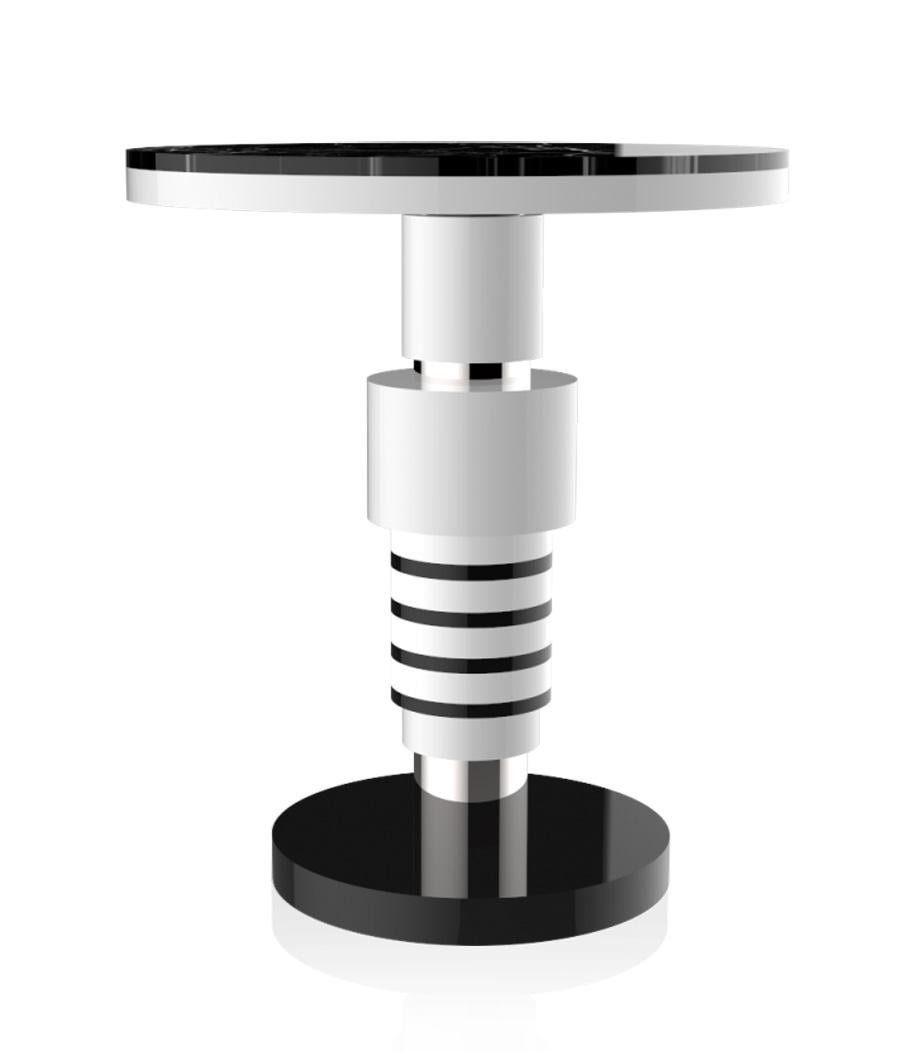 Modern Pedestal Table, End of Sofa, Contemporary Design in Ceramic and Marble