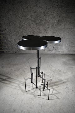 Pedestal Table for an Oil King in Steel by Frederic Gaillard