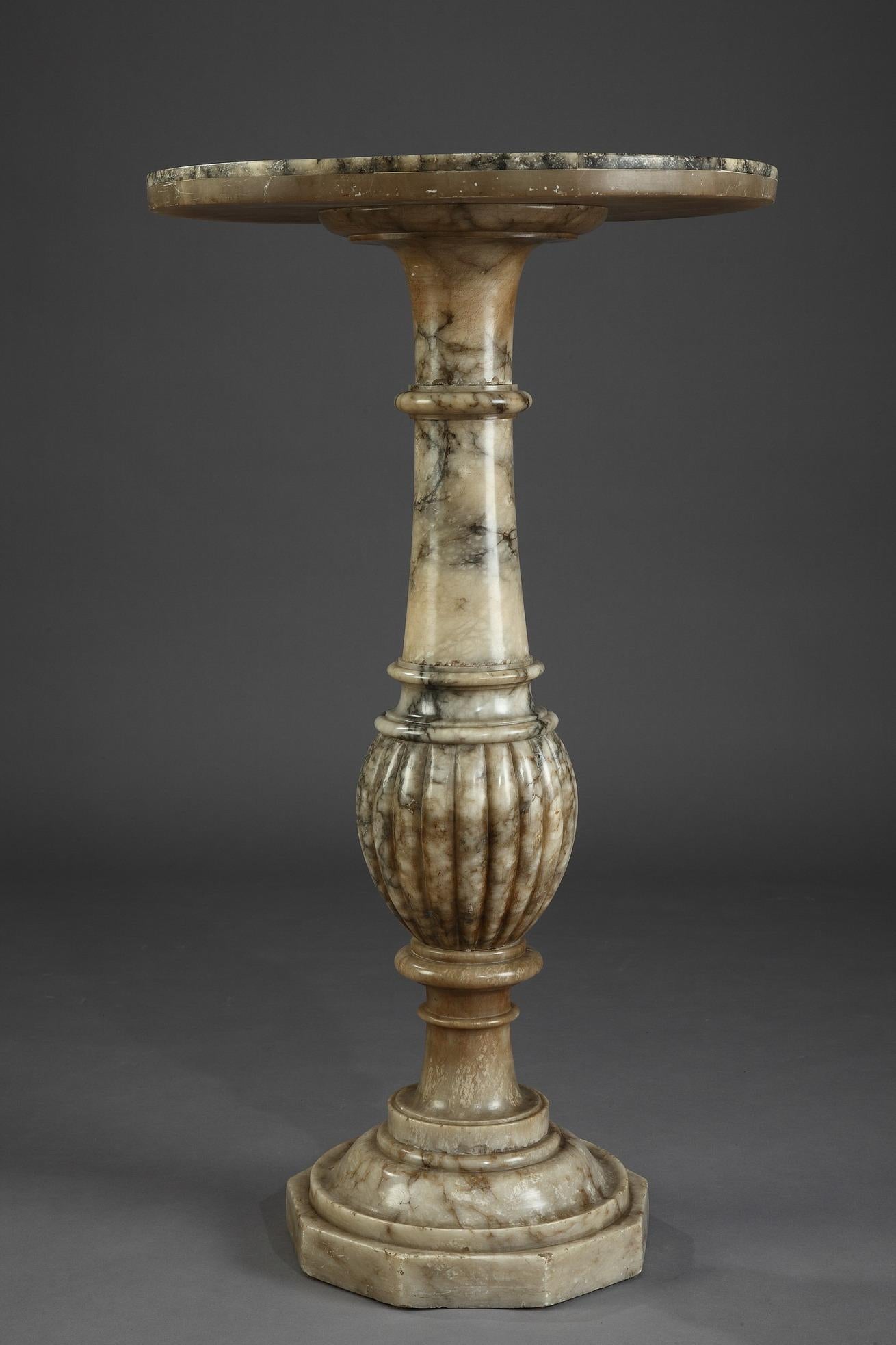 Renaissance Pedestal Table in Alabaster with Marble Marquetry Top in Italian Style, 16th Cen For Sale