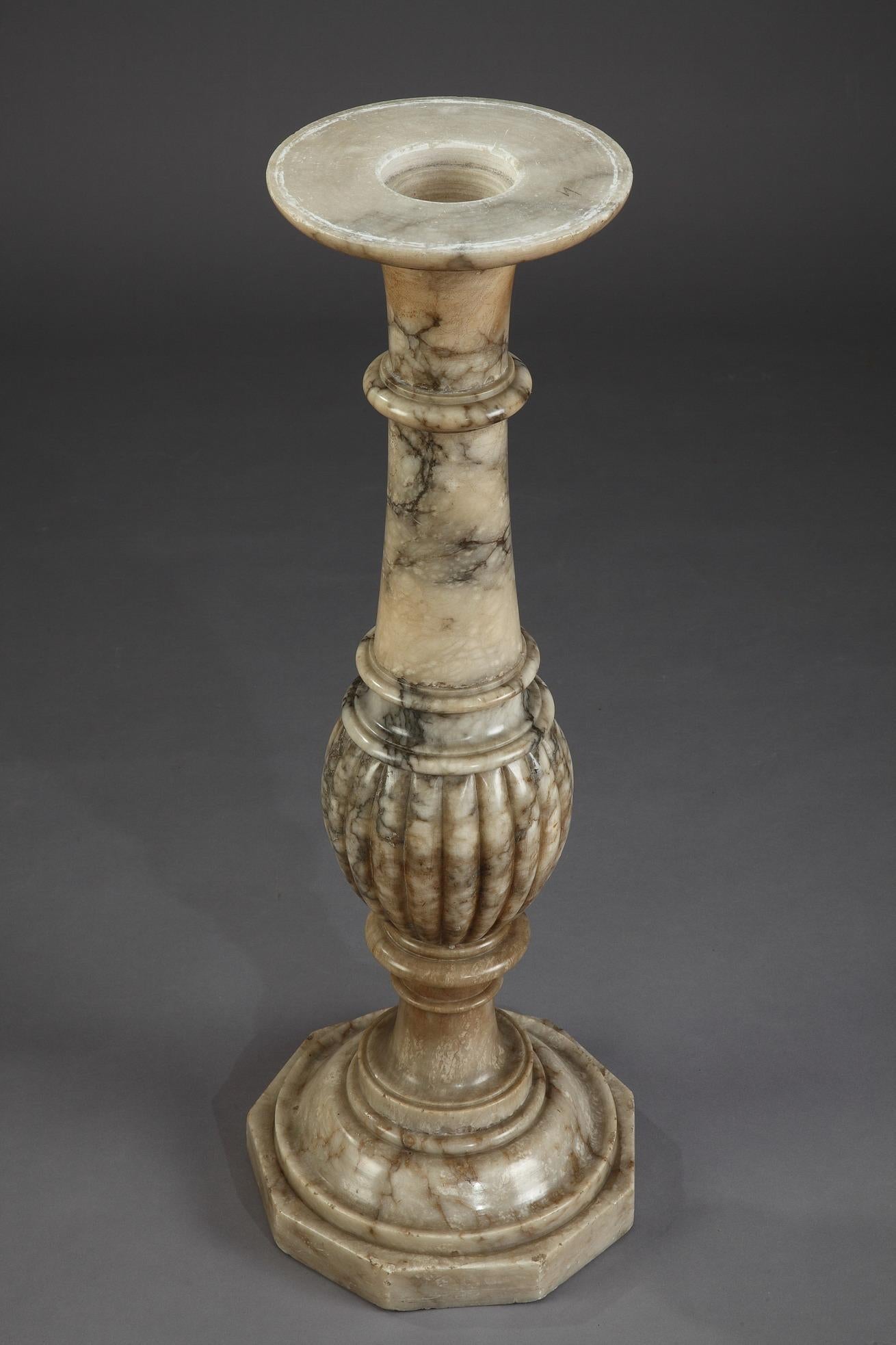 Pedestal Table in Alabaster with Marble Marquetry Top in Italian Style, 16th Cen For Sale 1