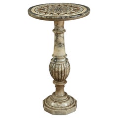 Pedestal Table in Alabaster with Marble Marquetry Top in Italian Style, 16th Cen