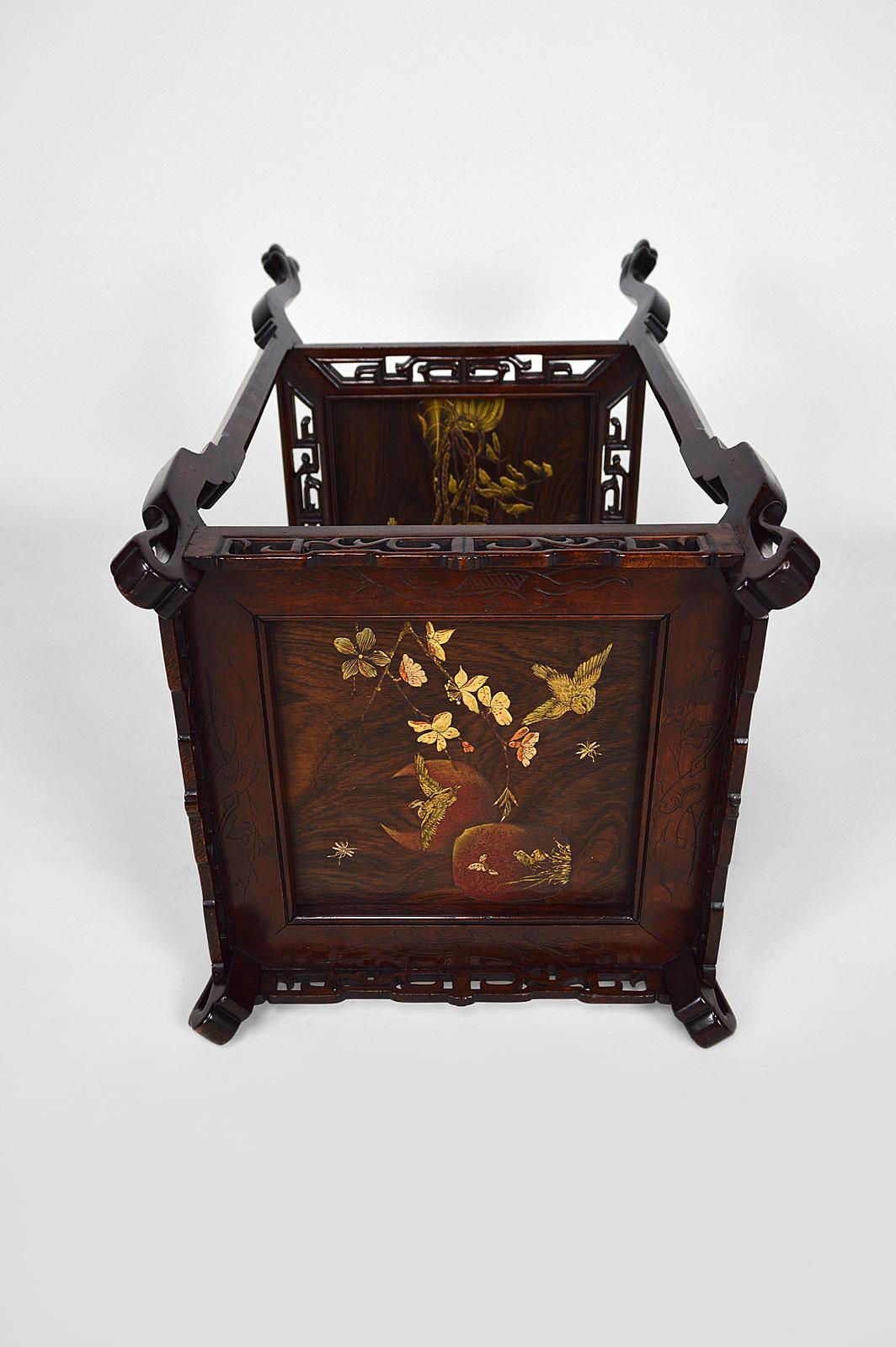 Late 19th Century Pedestal Table in Carved Wood and Lacquered Panels, Japonisme France, circa 1880 For Sale