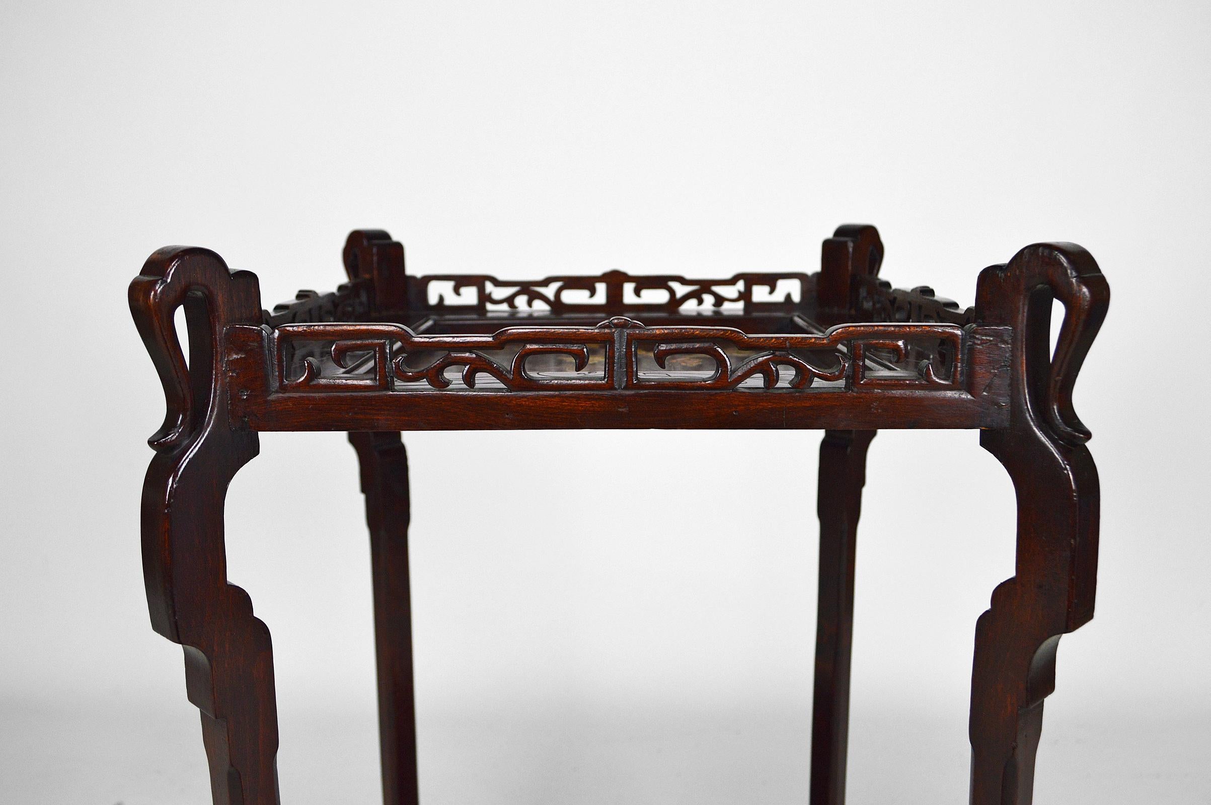 Pedestal Table in Carved Wood and Lacquered Panels, Japonisme France, circa 1880 For Sale 1