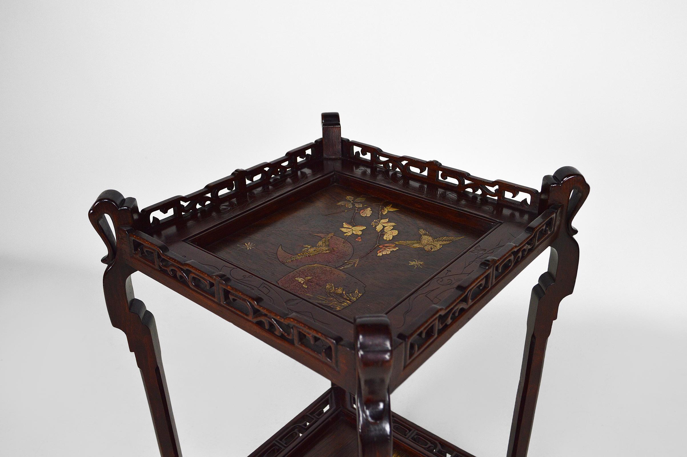 Pedestal Table in Carved Wood and Lacquered Panels, Japonisme France, circa 1880 For Sale 2