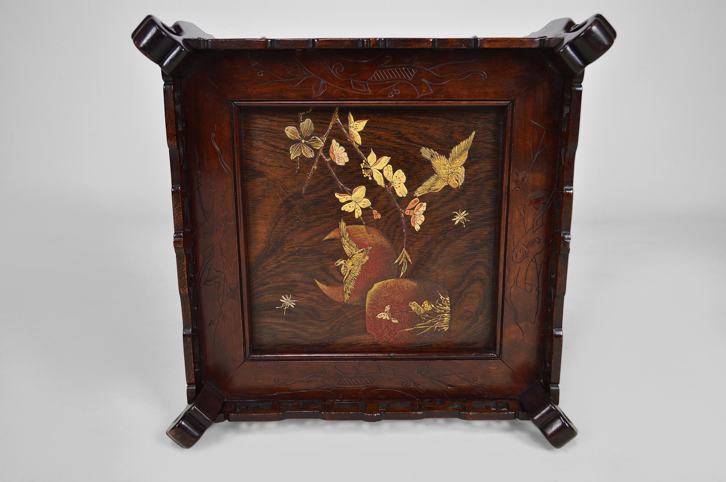 Pedestal Table in Carved Wood and Lacquered Panels, Japonisme France, circa 1880 For Sale 4