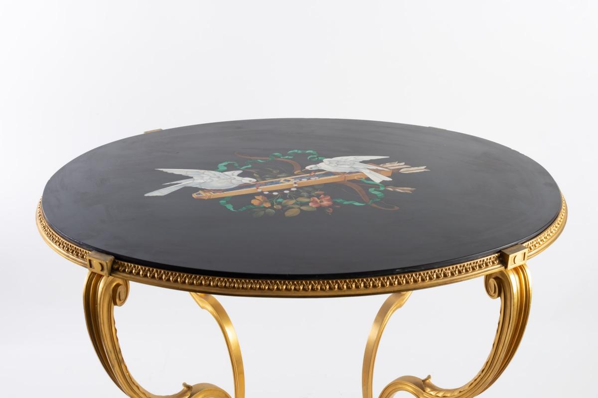 Pedestal Table in Hard Stone Marquetry Napoleon III Period In Good Condition In Saint-Ouen, FR