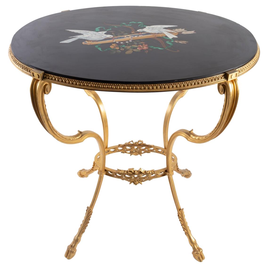 Pedestal Table in Hard Stone Marquetry Napoleon III Period