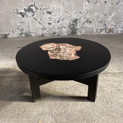 Pedestal Table in Lacquered Wood and Fossilized Stone