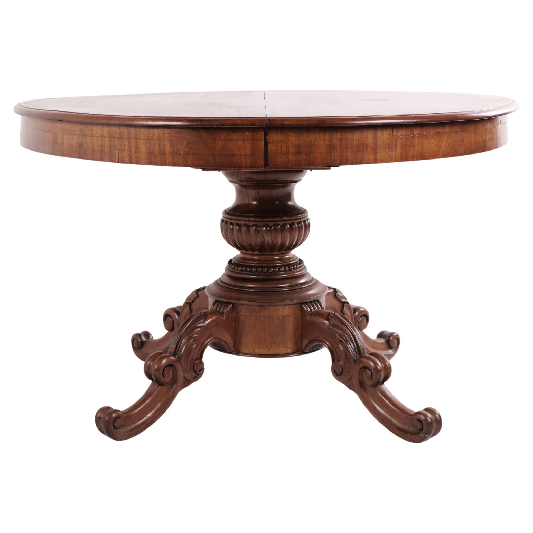 Pedestal Table in Mahogany Period Late Empire with Carved Details from 1840
s