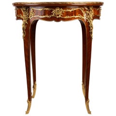 Pedestal Table in Marquetry and Gilt Bronze