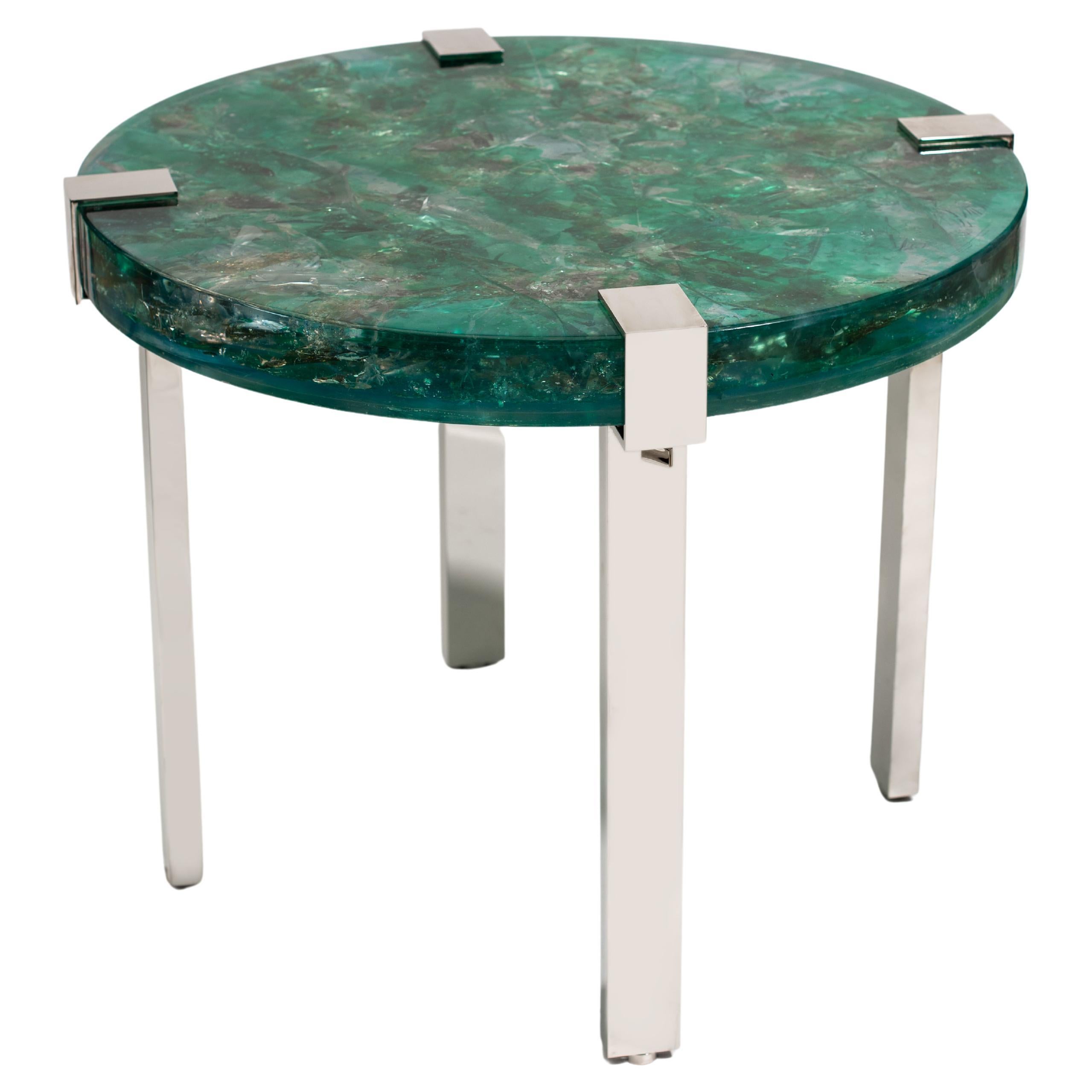 Pedestal Table in Resin and Nickel-Plated Brass
