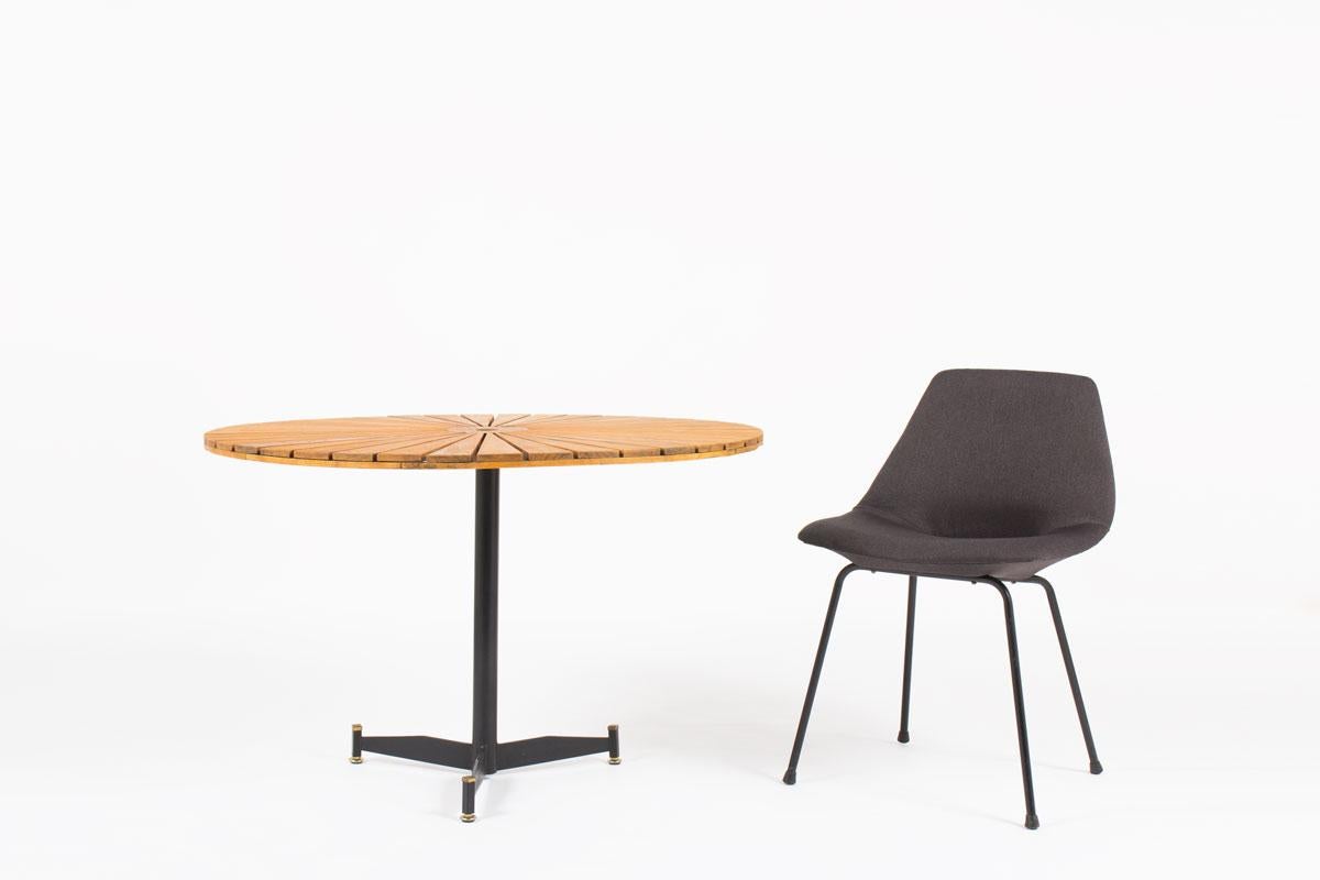 Pedestal Table in Teak Black Metal Structure and Brass Italian Design, 1950 2