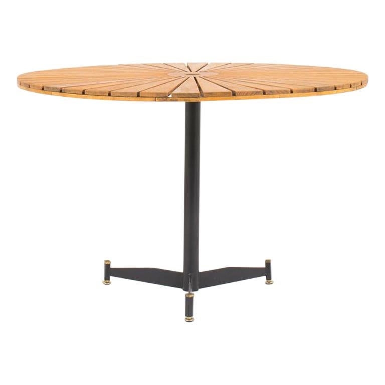 Pedestal Table in Teak Black Metal Structure and Brass Italian Design, 1950