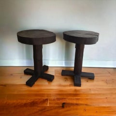 pedestal table in the style brutalist technic of shou sugi ban