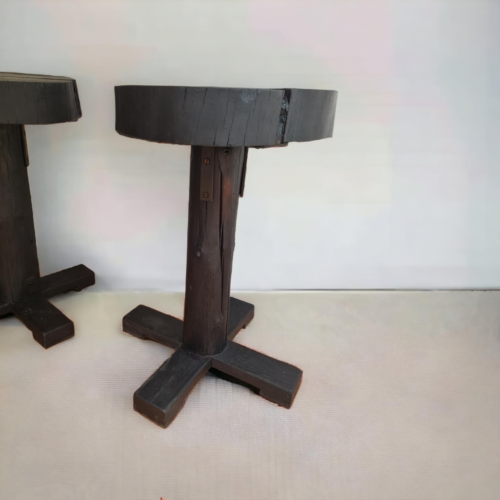 French pedestal table in the style brutalist technic of shou sugi ban For Sale