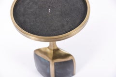 Pedestal Table Large in Coal Black Shagreen and Brass by R&Y Augousti