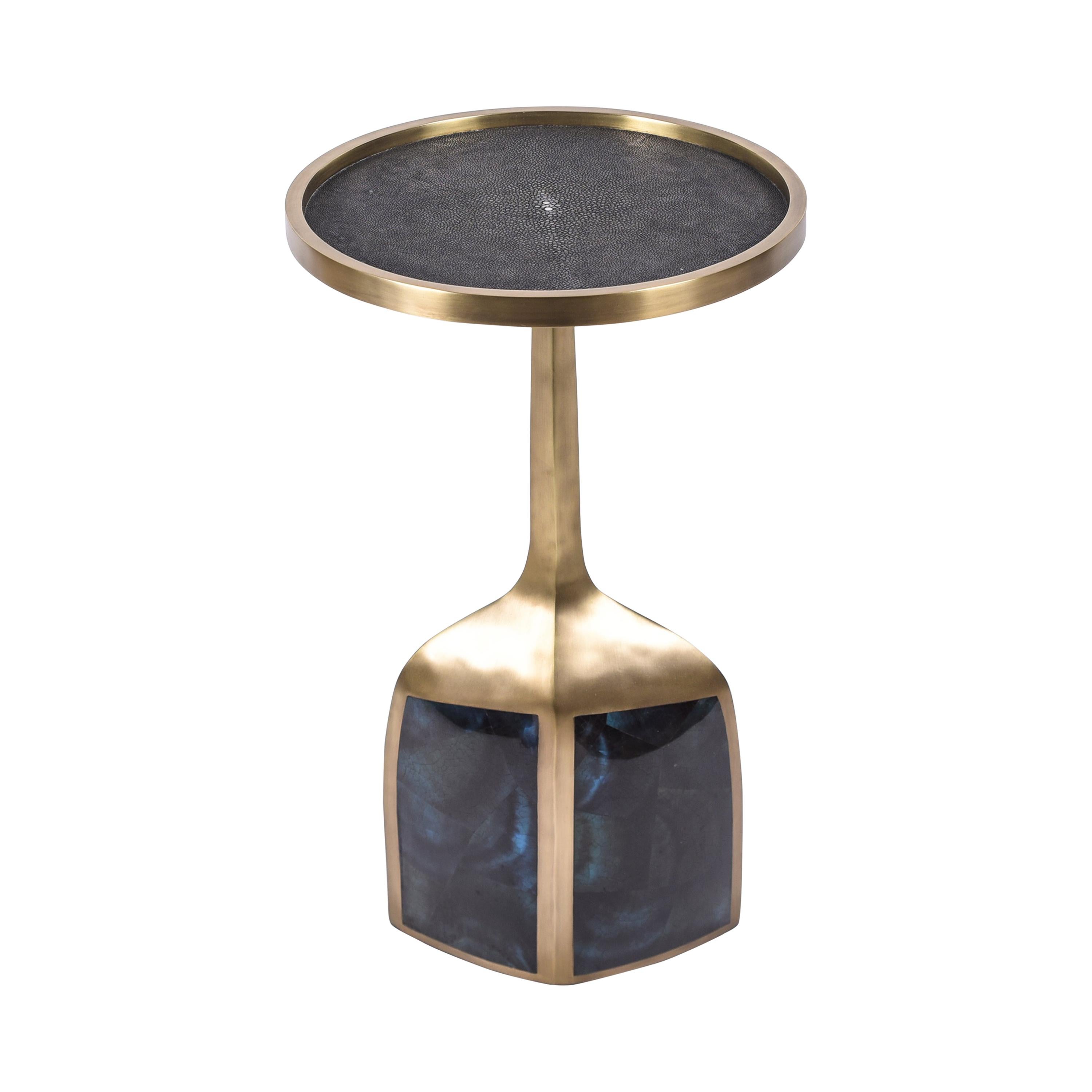 Hand-Crafted Pedestal Table Large in Coal Black Shagreen and Brass by R&Y Augousti For Sale
