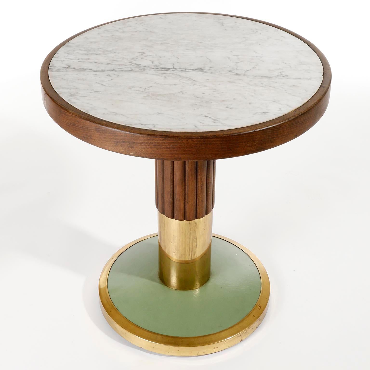 Austrian Pedestal Table, Marble Brass Wood Turquoise, Thonet, Austria, Jugendstil, 1910
