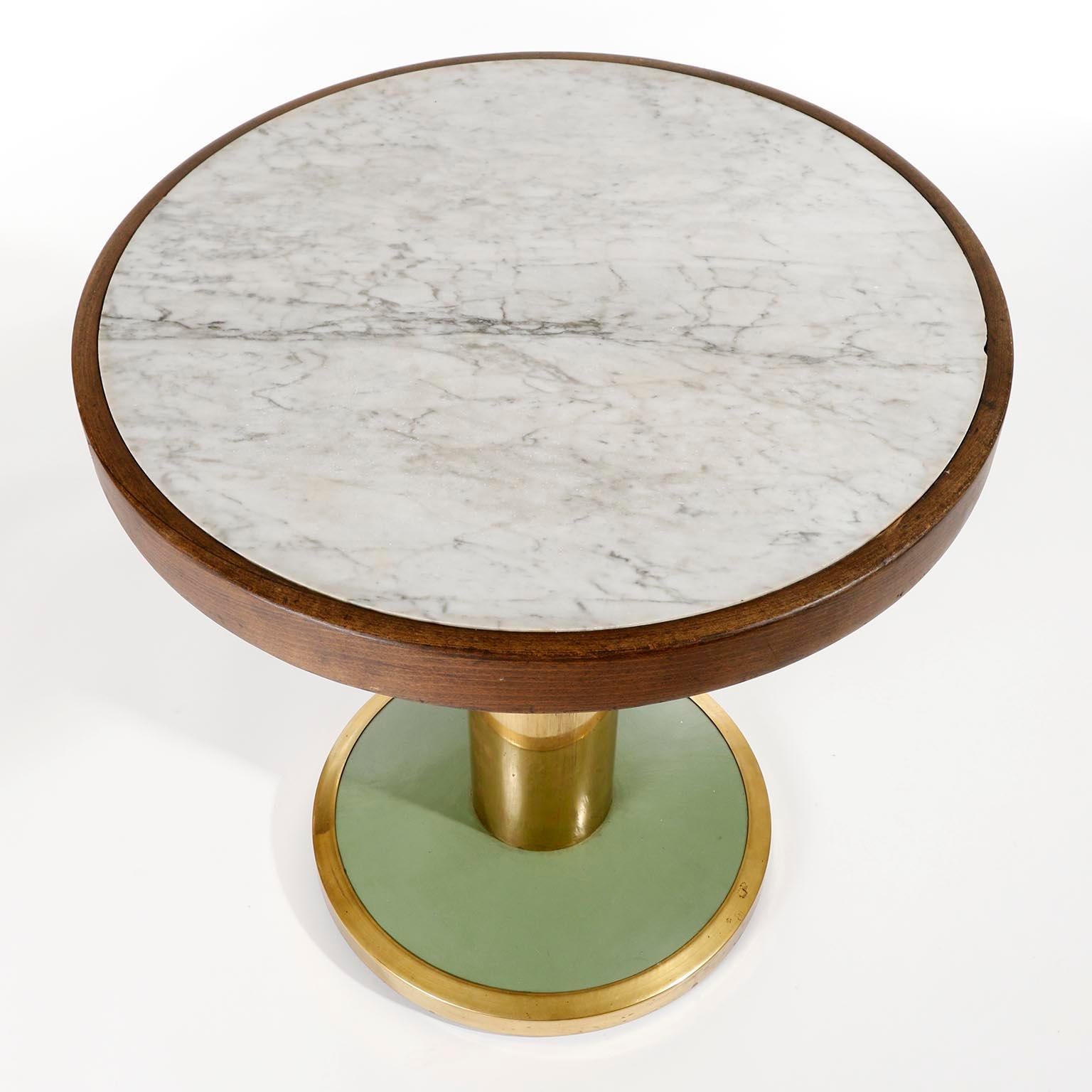 Stained Pedestal Table, Marble Brass Wood Turquoise, Thonet, Austria, Jugendstil, 1910