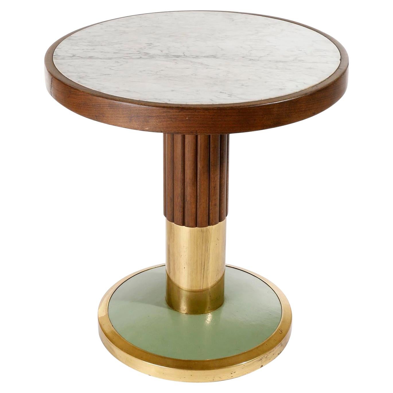 Pedestal Table, Marble Brass Wood Turquoise, Thonet, Austria, Jugendstil, 1910
