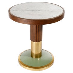 Antique Pedestal Table, Marble Brass Wood Turquoise, Thonet, Austria, Jugendstil, 1910