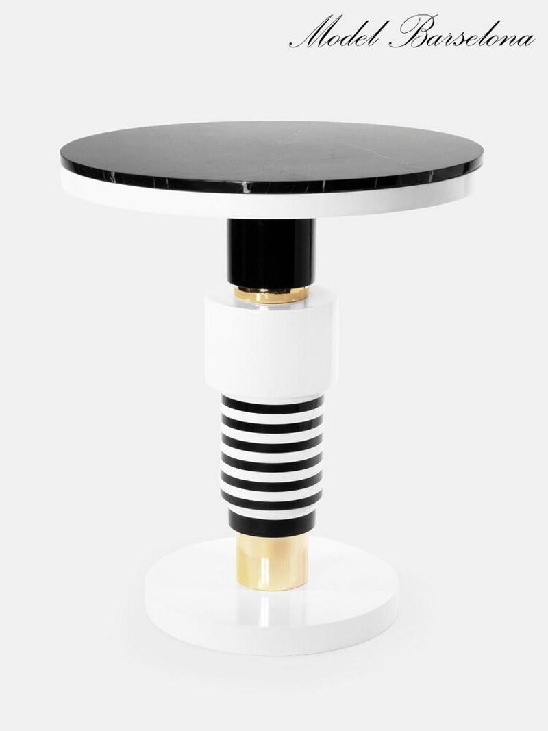 Pedestal table model Barselona, end of sofa, contemporary design, ceramic with a lacquered wooden Sub-tray and a marble top. Quality of realization luxury, different models proposed, manufacturing time +/- 3 weeks.
Measures: H 64 cm, D 55cm.
  
