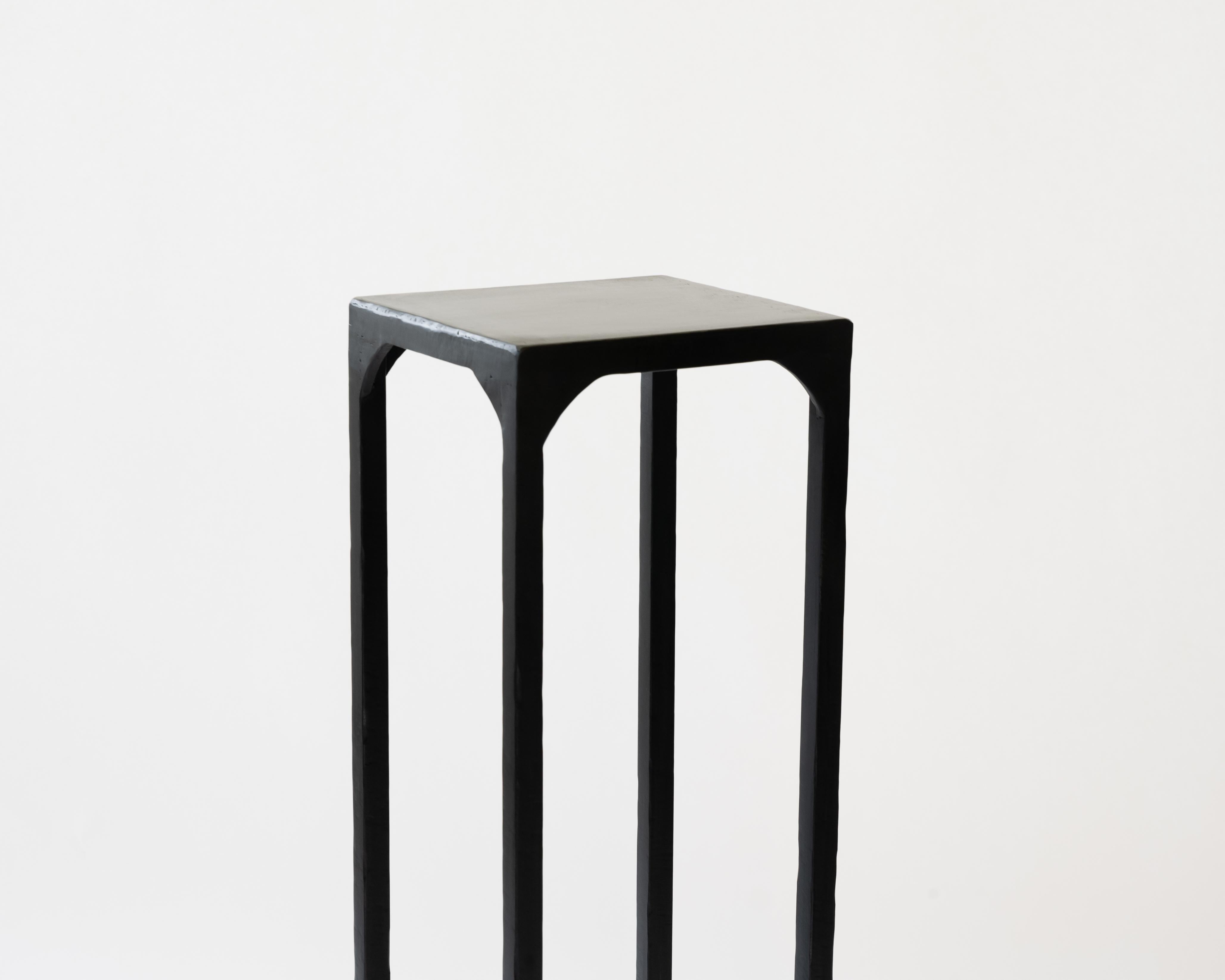 Cast Pedestal Table Modern Dynamic Geometric Handcrafted Blackened and Waxed Steel