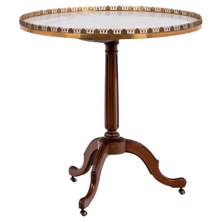 Pedestal Table of Directoire Style in Mahogany and Marble, circa 1900 For Sale