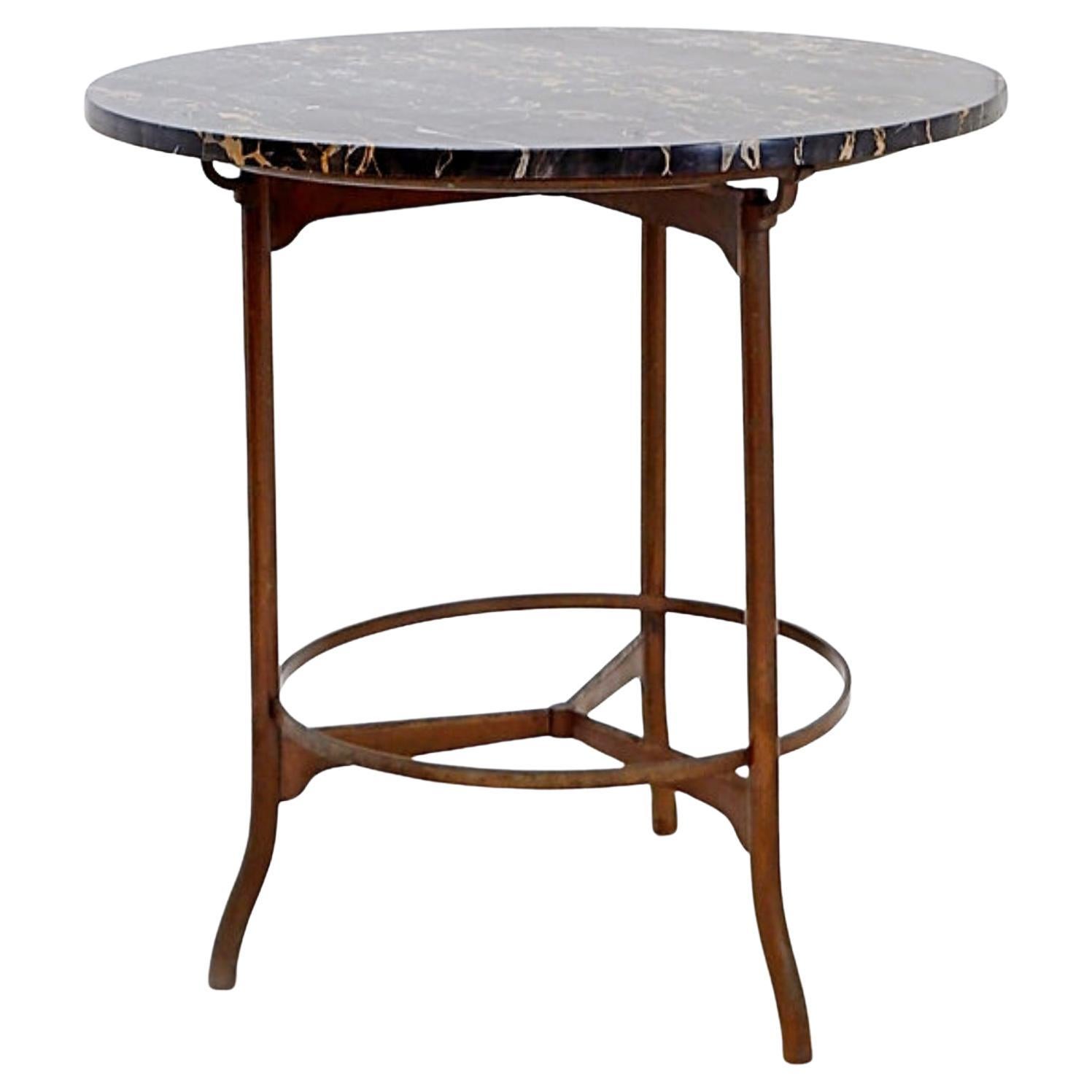 Pedestal table / Side table metal and "Portoro" marble top