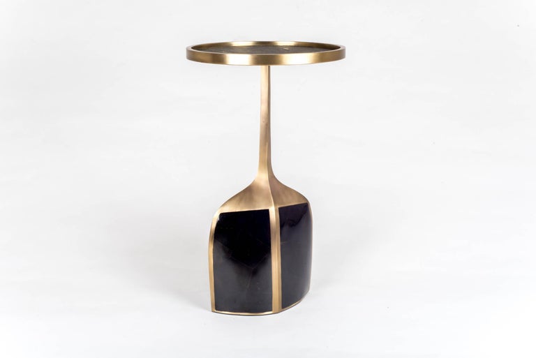 Pedestal Table Small in Cream Shagreen & Brass by R & Y Augousti 6