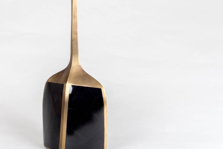 Pedestal Table Small in Cream Shagreen & Brass by R & Y Augousti 7