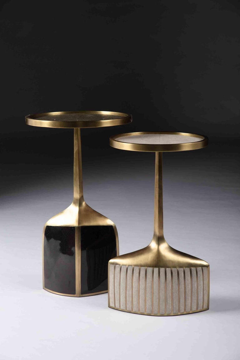 Pedestal Table Small in Cream Shagreen & Brass by R & Y Augousti 1