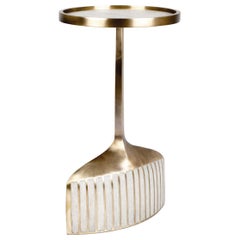 Pedestal Table Small in Cream Shagreen & Brass by R & Y Augousti