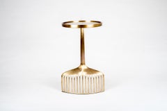 Pedestal Table Small in Cream Shagreen & Brass by R & Y Augousti