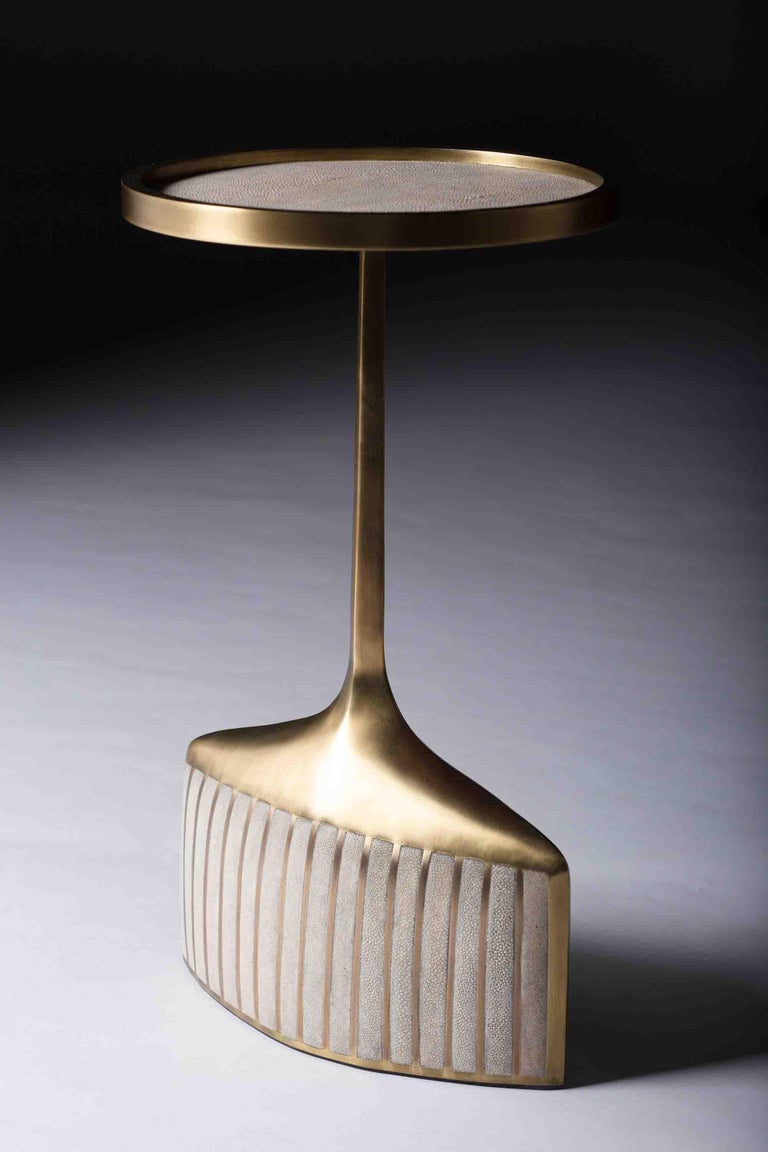 French Pedestal Table Small in Cream Shagreen & Brass by R & Y Augousti For Sale