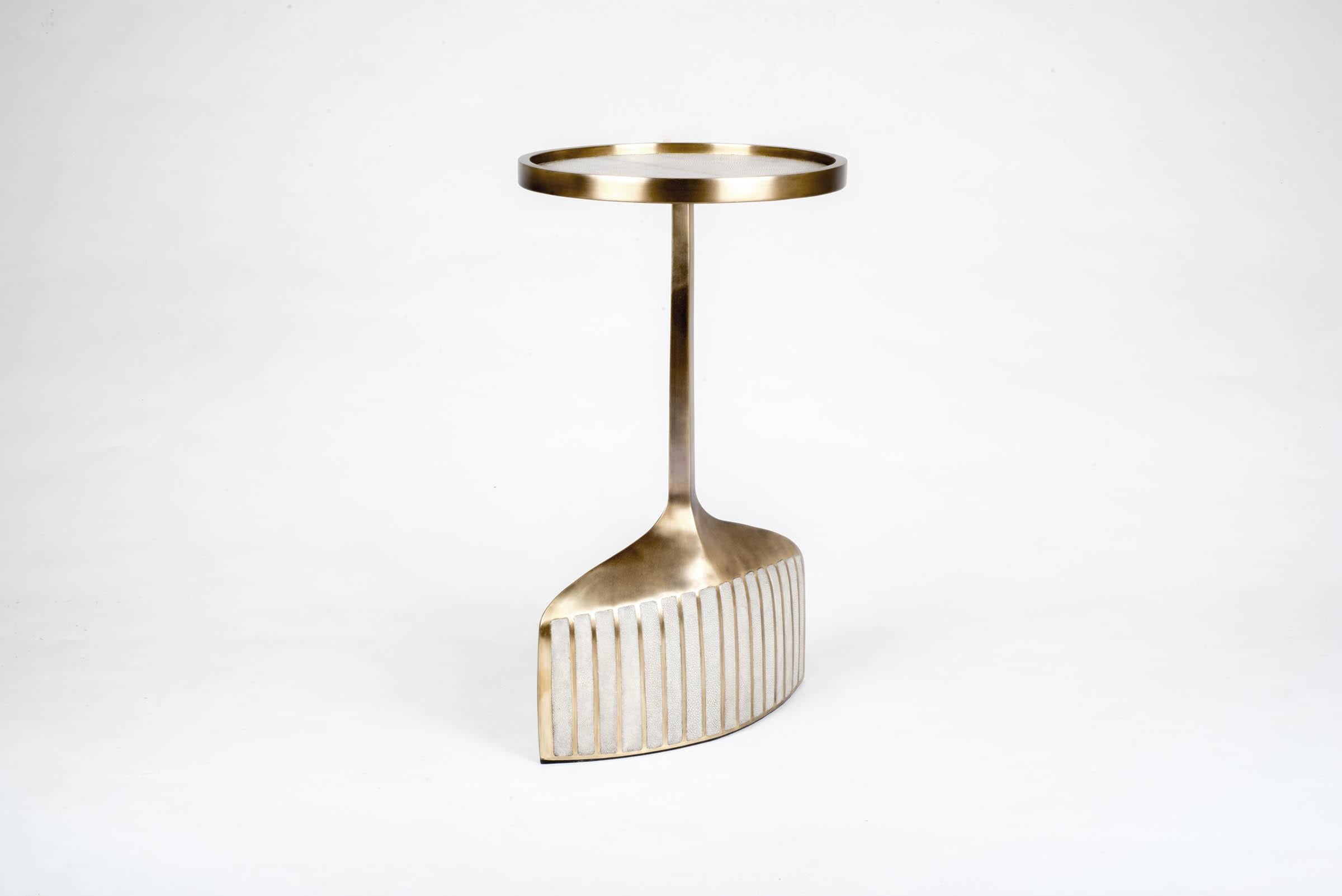 Pedestal Table Small in Lemurian, Shagreen and Brass by R&Y Augousti For Sale 2